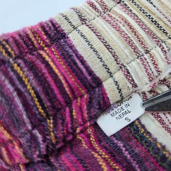 Colorful Patchwork Striped Cotton Cargo Joggers Barrel Pants Pull On Made Nepal - Picture 4 of 9